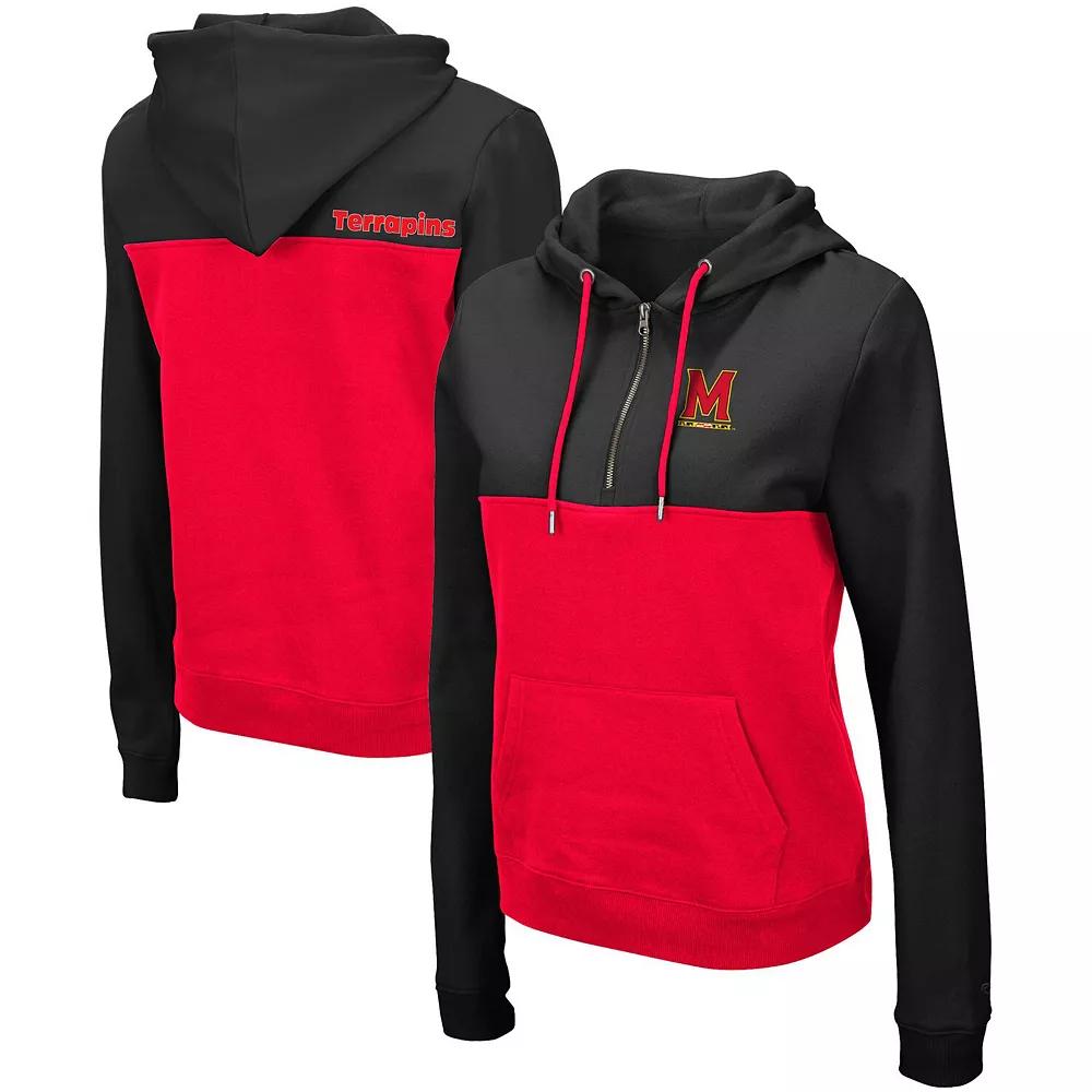 Women's Colosseum Black/Red Maryland Terrapins Aidan Lightweight Half-Zip Hoodie, Size: XL Product Image