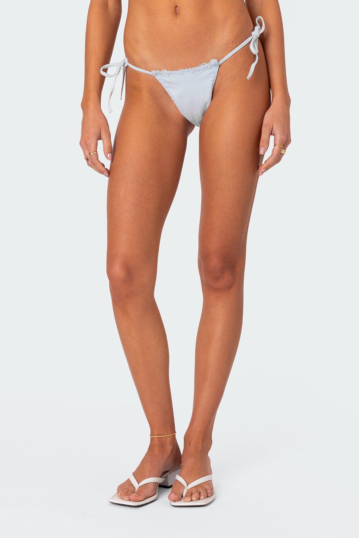 Didi Distressed Denim String Bikini Bottom Product Image