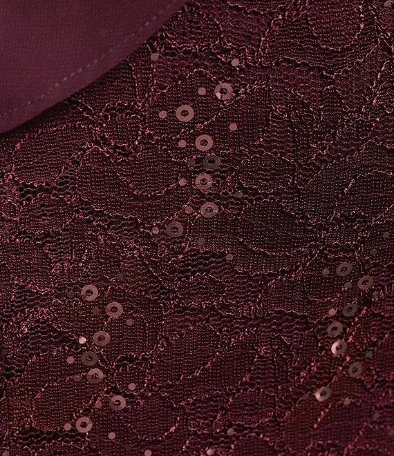 Ignite Evenings Plus Size Short Sleeve Round Neck Beaded Sequin Floral Lace Caplet Gown Product Image