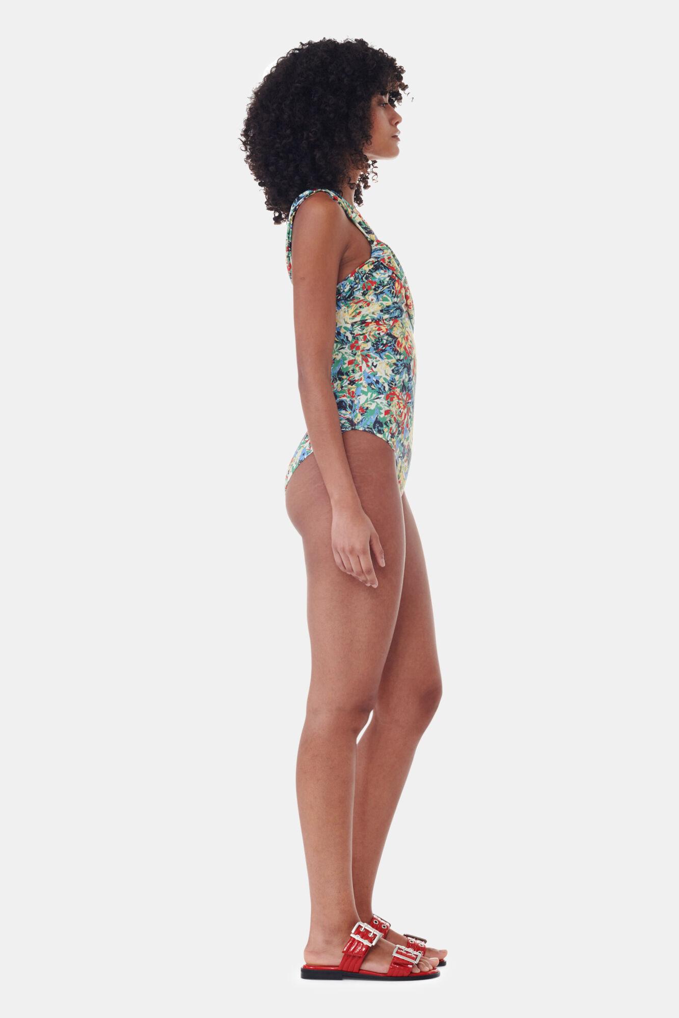 Recycled Printed Gathered Asymmetric Swimsuit Product Image