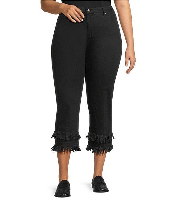 John Mark Plus Size Straight Leg 5-Pocket Fringe Hem Crop Jeans Product Image