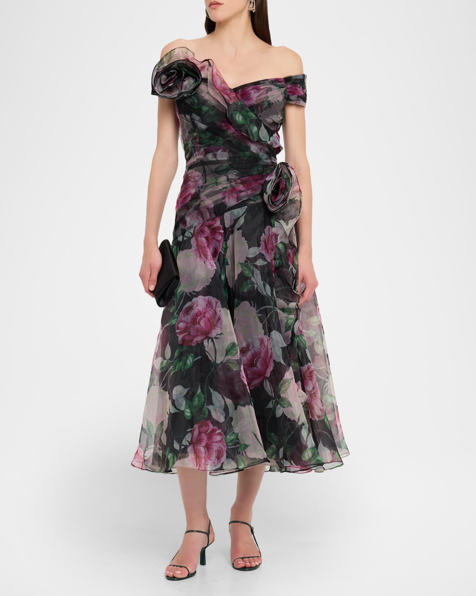 Off-Shoulder Pleated Organza Midi Dress Product Image