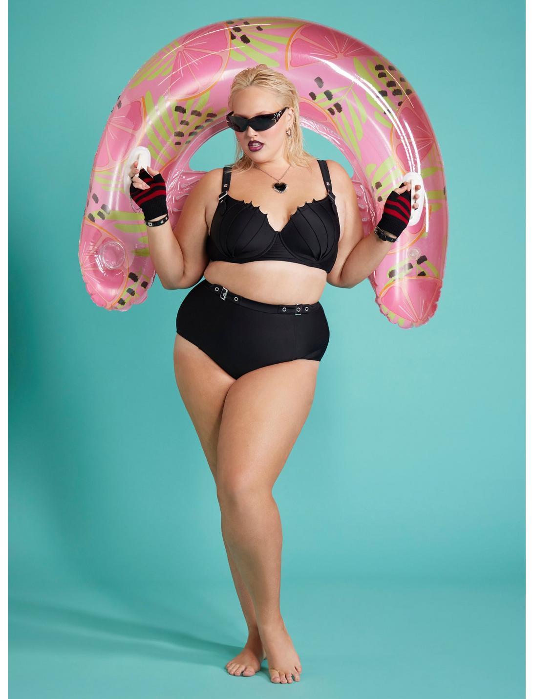 Black Grommet Buckle Swim Top Plus Size Product Image