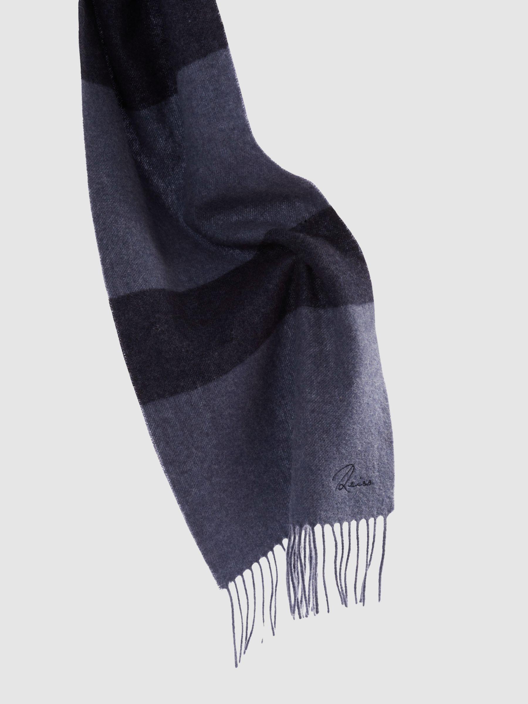 Wool and Cashmere Striped Scarf in Navy/ Indigo Melange Product Image