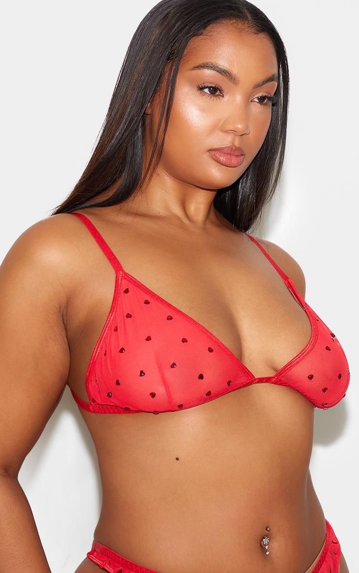 Plus Red Diamante Heart Mesh Triangle Bra Product Image