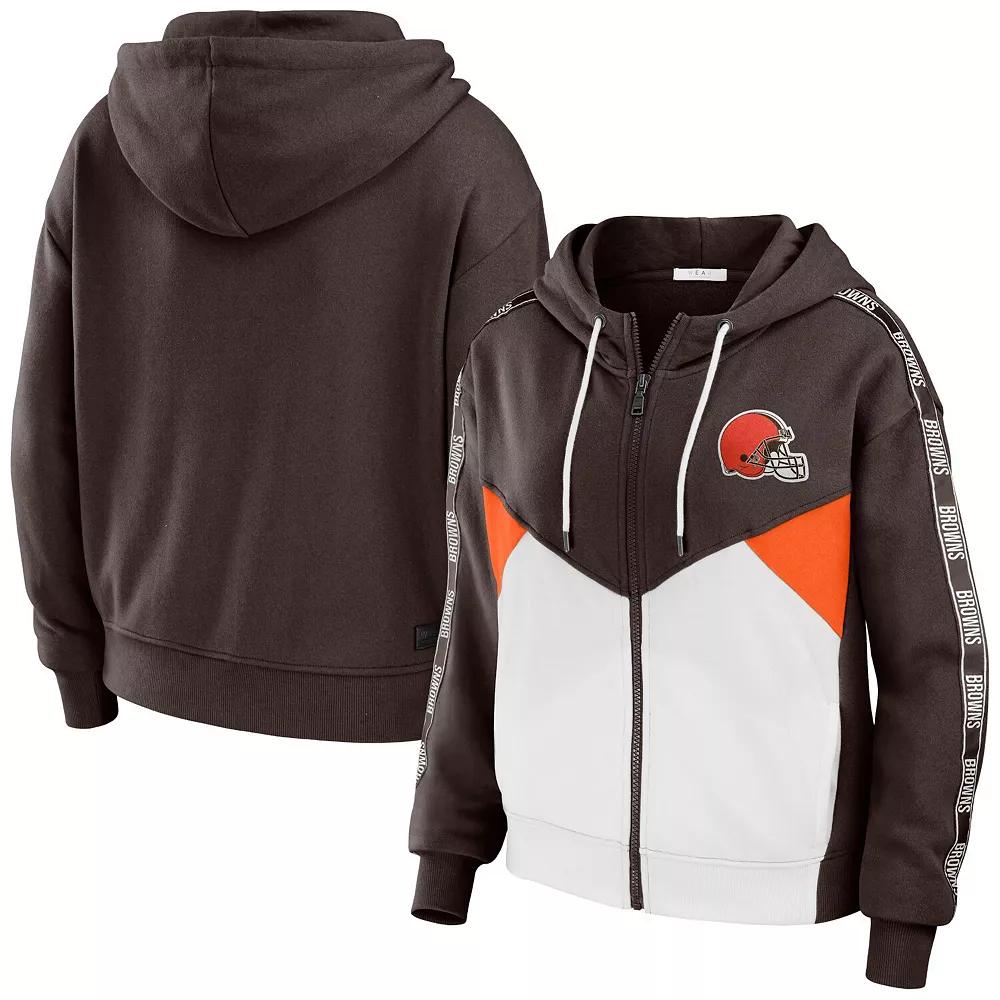 Women's WEAR by Erin Andrews Brown/White Cleveland Browns Color-Block Full-Zip Hoodie,  Product Image