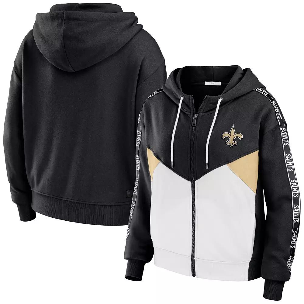 Women's WEAR by Erin Andrews Black/White New Orleans Saints Color Block Light Weight Modest Crop Full-Zip Hoodie,  Product Image