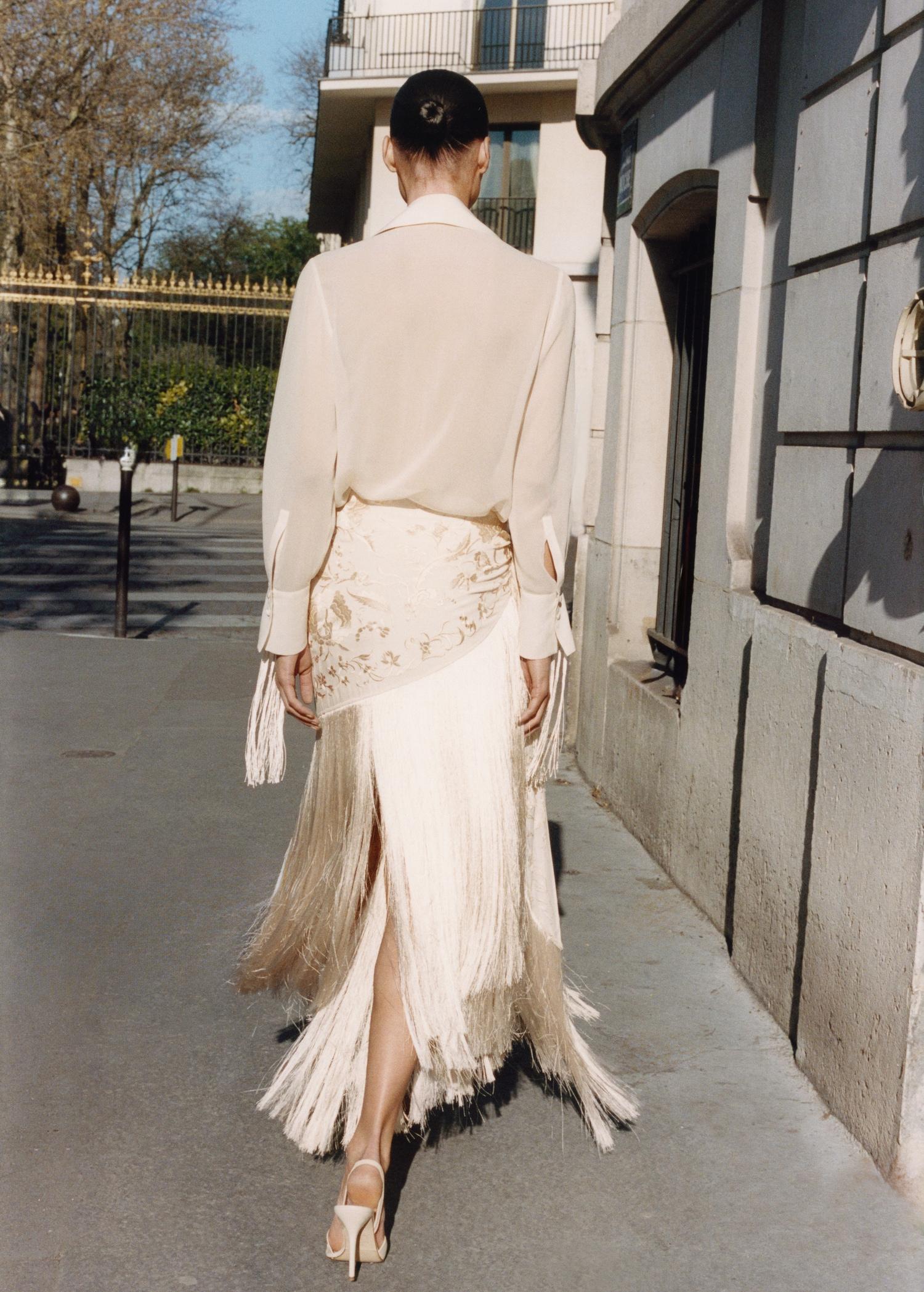 Pareo-style skirt with embroidered fringe - Women | MANGO USA Product Image