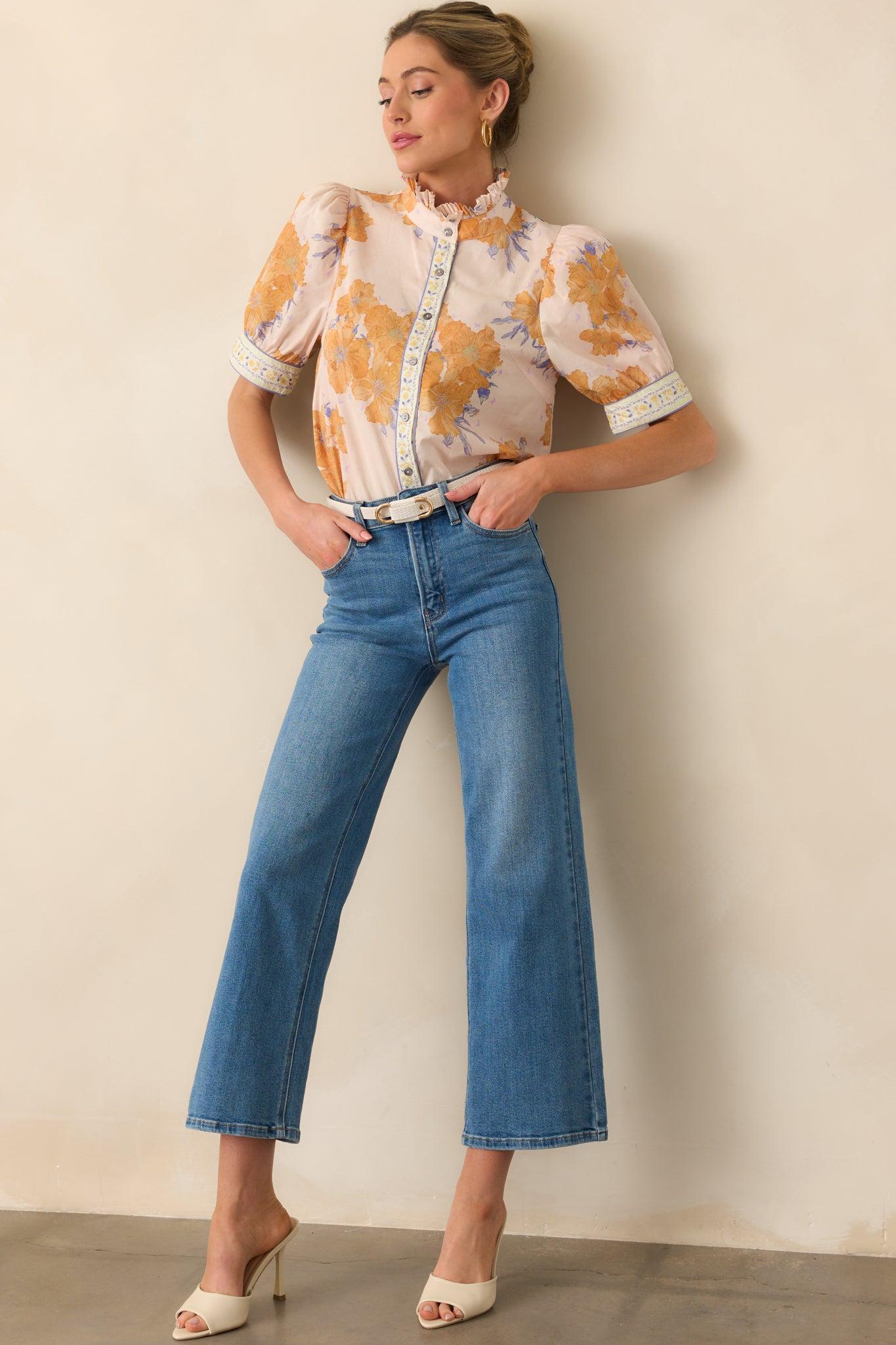 Into The Clouds Medium Wash Cropped Wide Leg Jeans (RESTOCK JAN 2026) Product Image