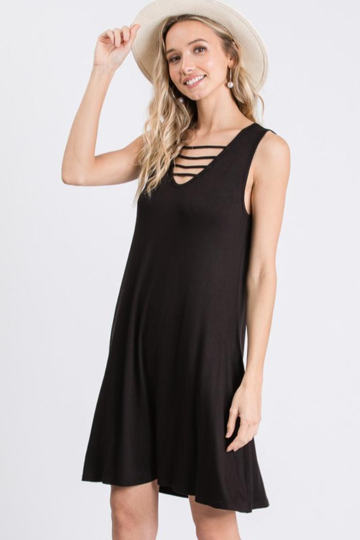Sleeveless V Neck Solid Dress Product Image
