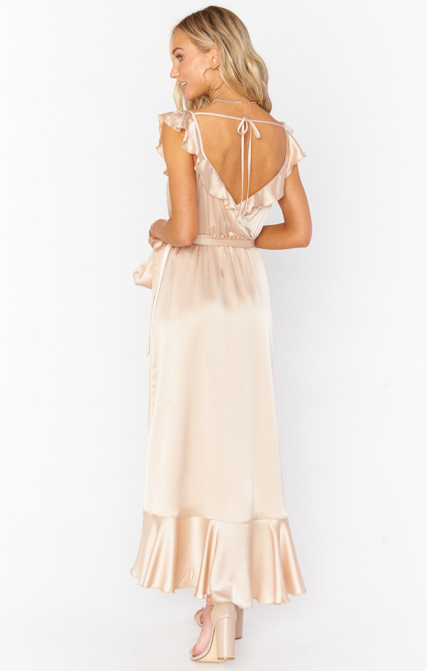 Samantha Ruffle Wrap Dress ~ Champagne Luxe Satin Product Image