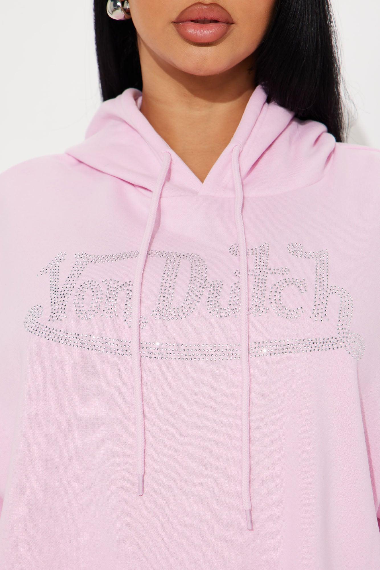 Von Dutch Rhinestone Cropped Hoodie - Pink Product Image