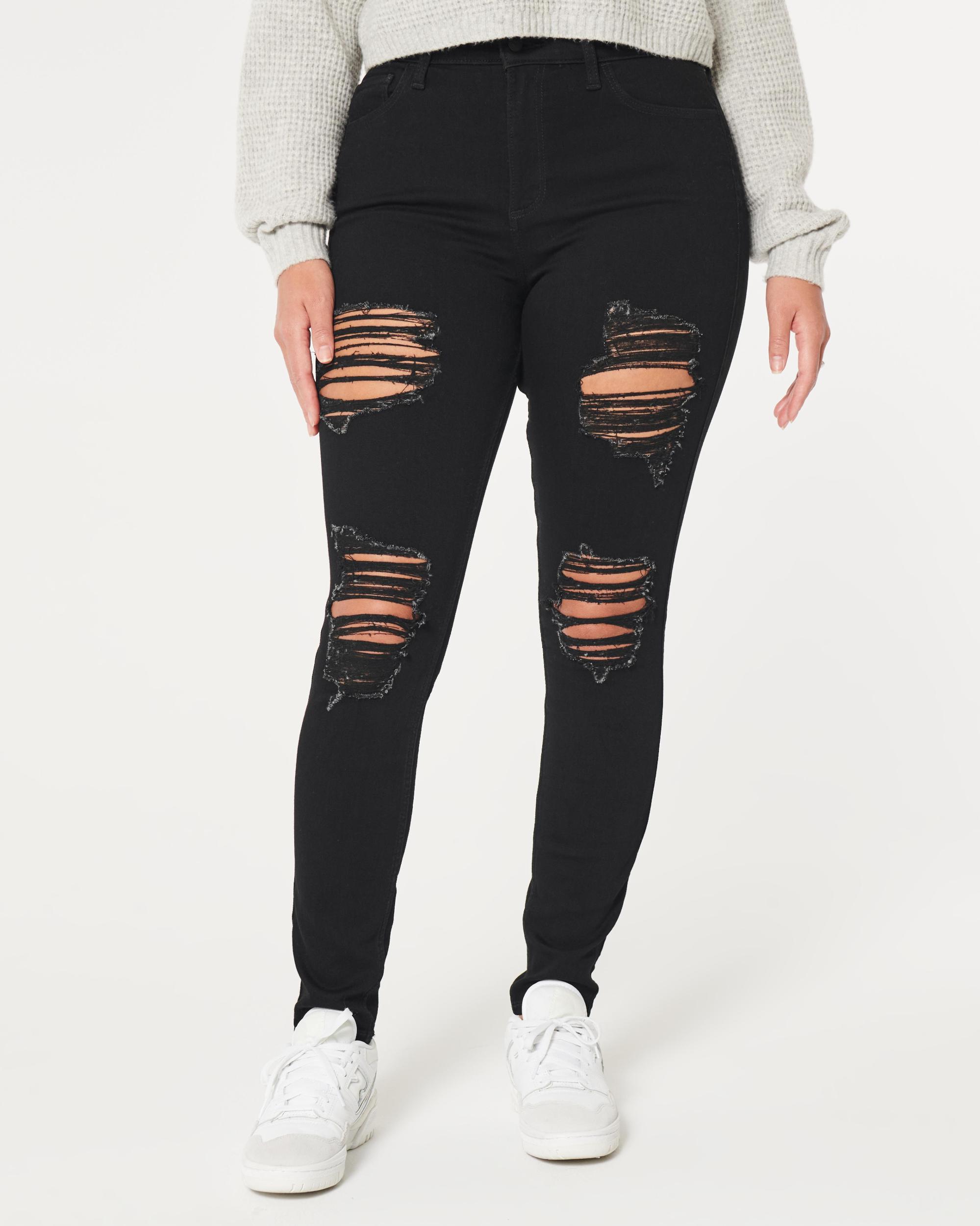 Curvy High-Rise Ripped Black Super Skinny Jeans Product Image