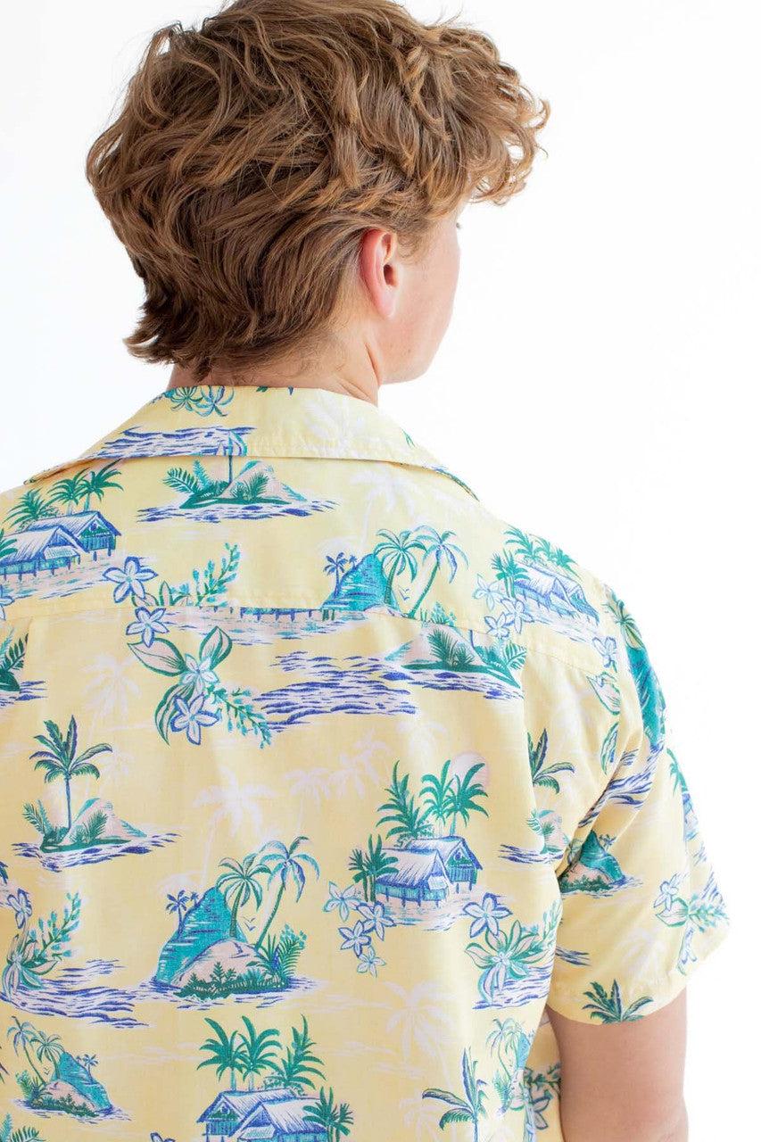 Yellow Beach Hut Print Hawaiian Shirt Product Image