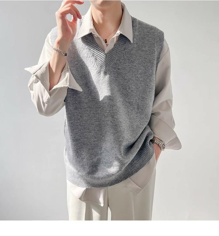 V-Neck Plain Sweater Vest Product Image