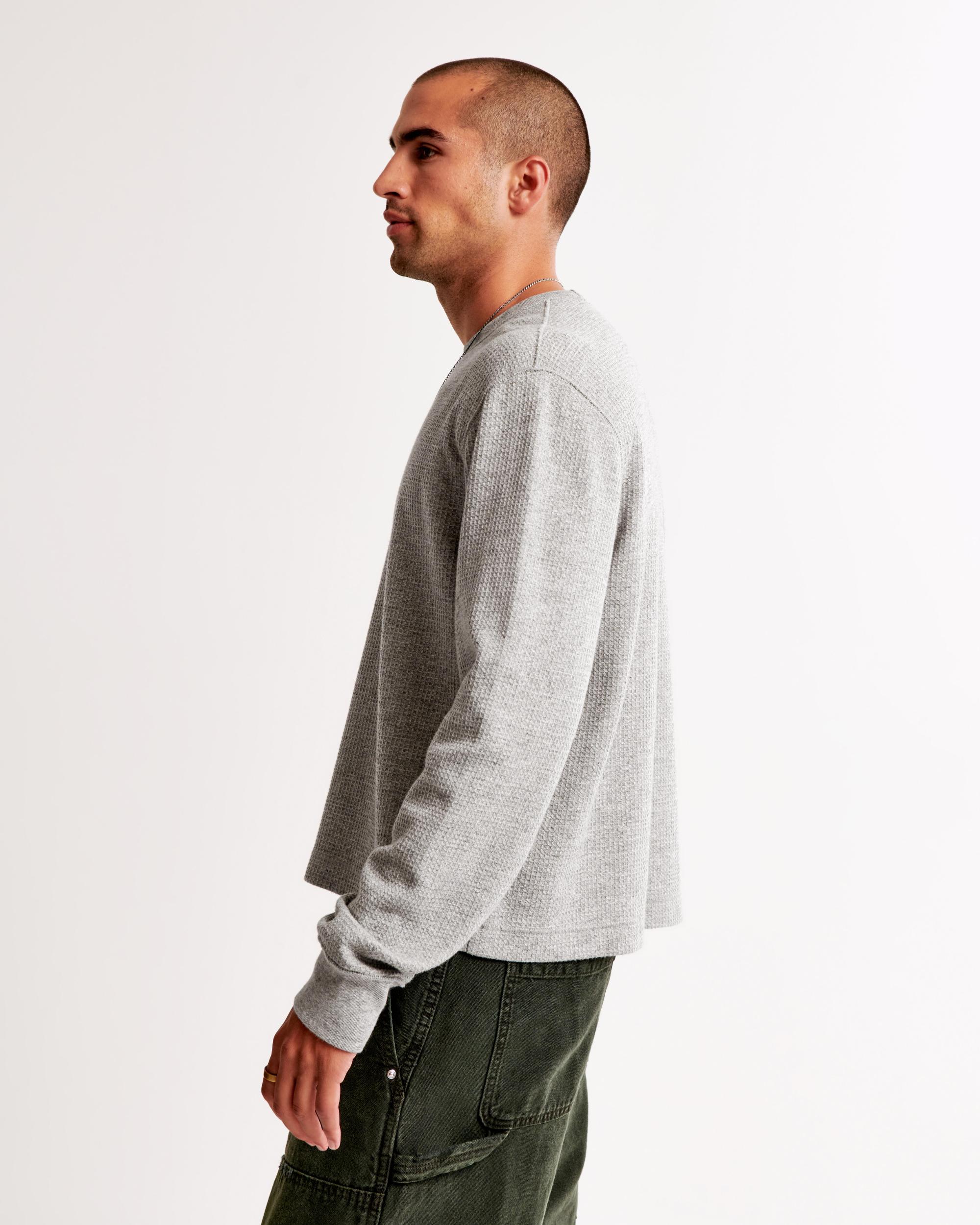 Long-Sleeve Grid Waffle Cropped Tee Product Image