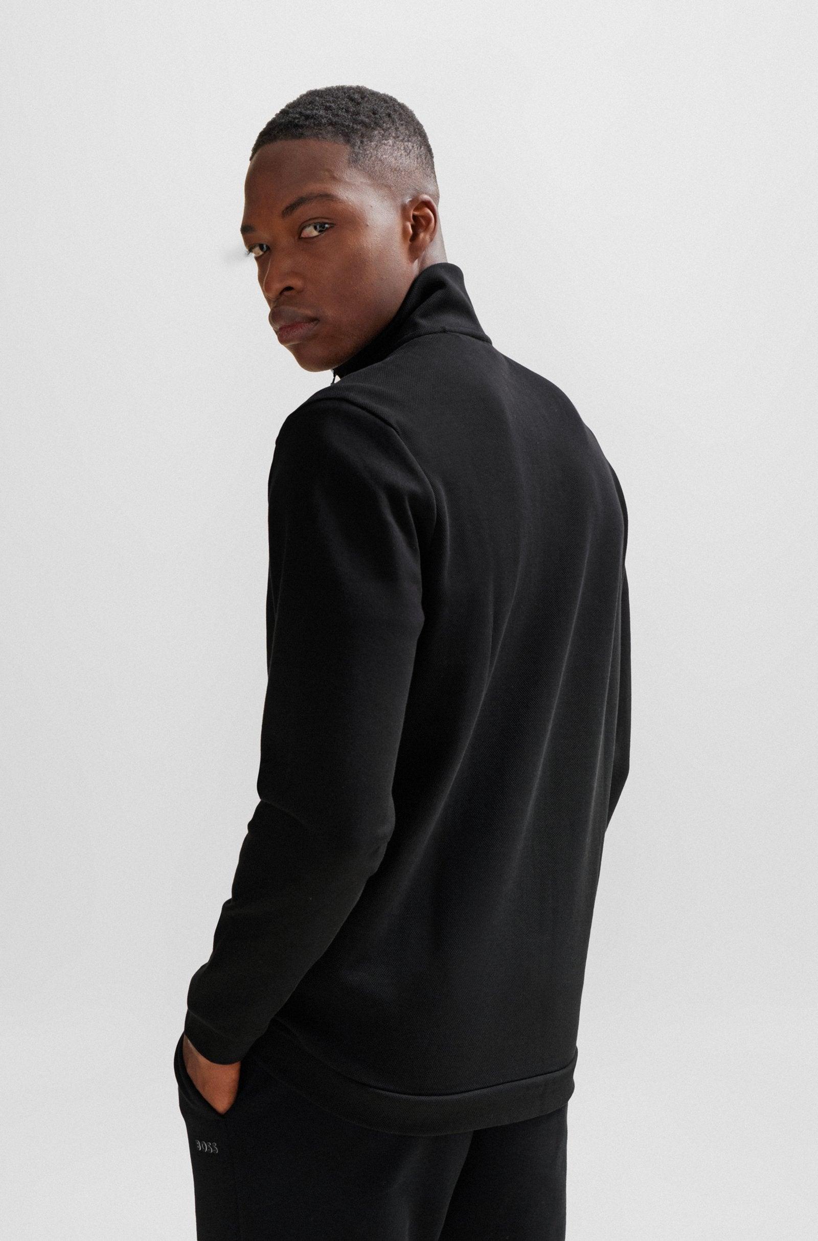 Boss Black Zip-up Sweatshirt With Pique Panel Product Image