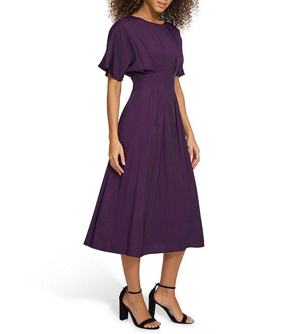 Kensie Short Sleeve Smocked Waist A-Line Midi Dress Product Image