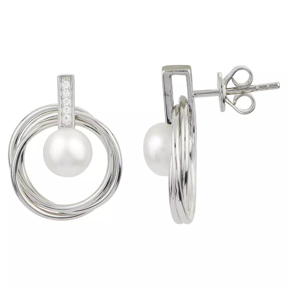 PearLustre by Imperial Sterling Silver Freshwater Cultured Pearl & White Topaz Doorknocker Drop Earrings, Womens Product Image