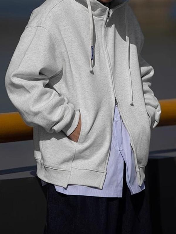 Men's Solid Double Zip Hooded Jacket Product Image