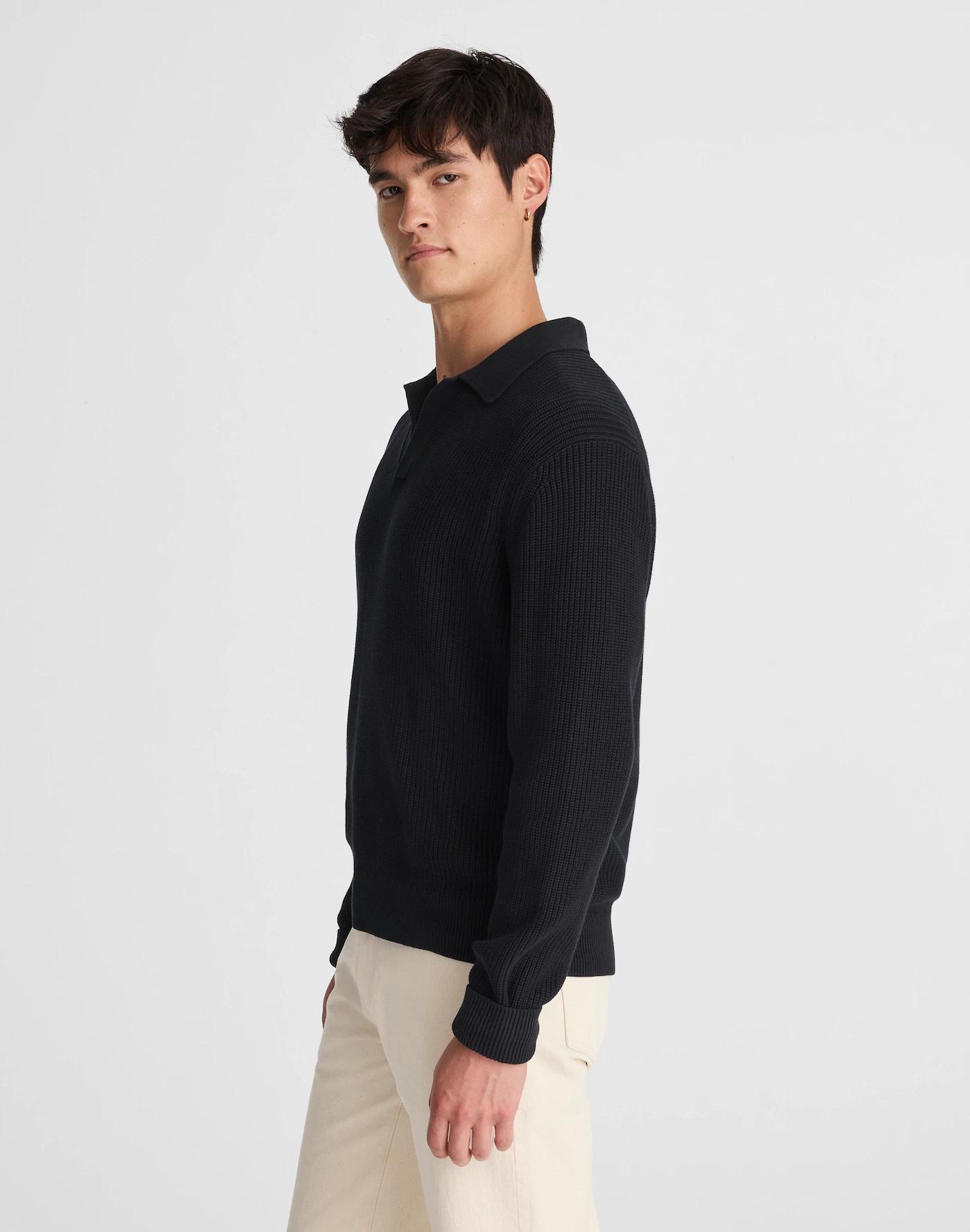 Cotton Shaker-Stitch Johnny-Collar Sweater Polo Product Image