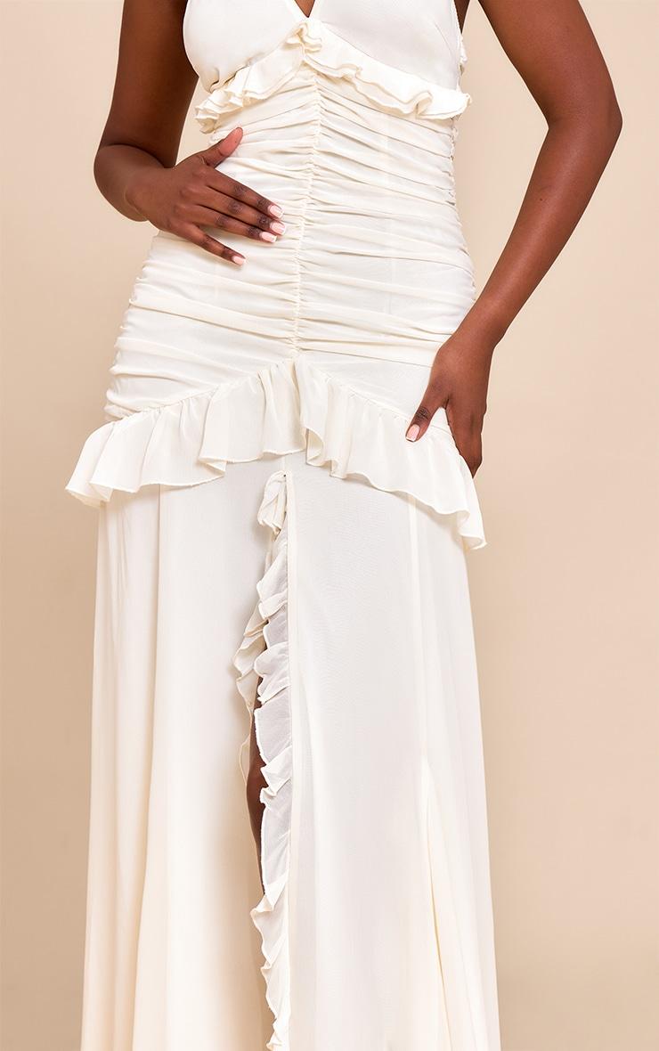 Cream Ruched Frill Halterneck Maxi Dress Product Image