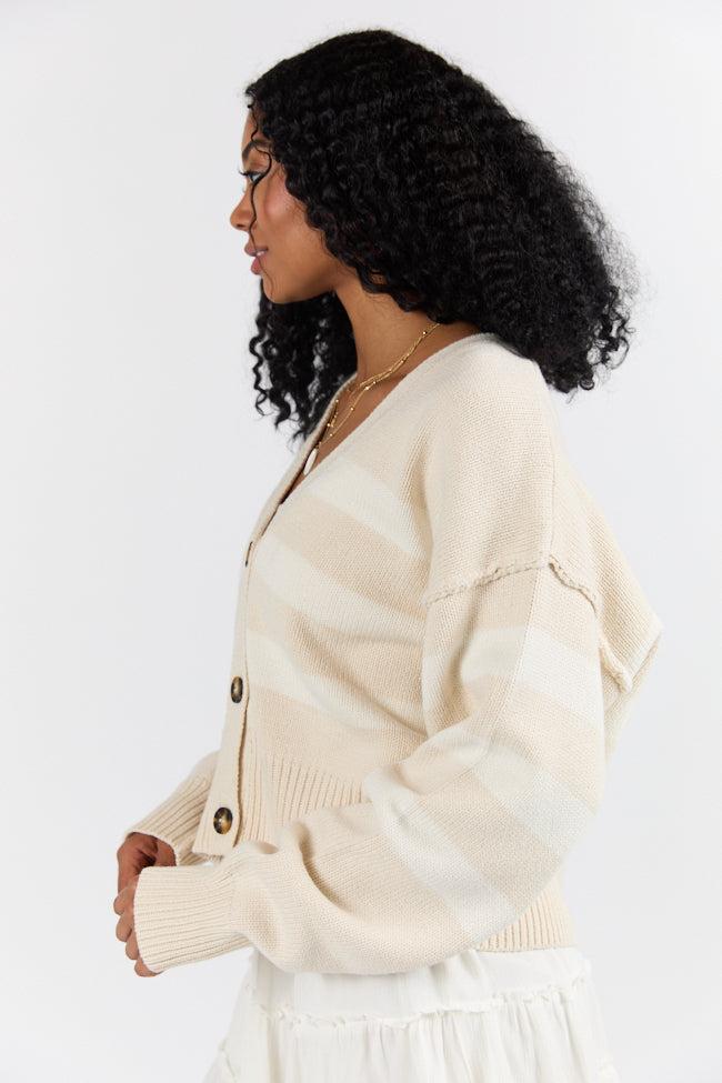 Beyond The City Beige and Ivory Striped Cardigan FINAL SALE Product Image
