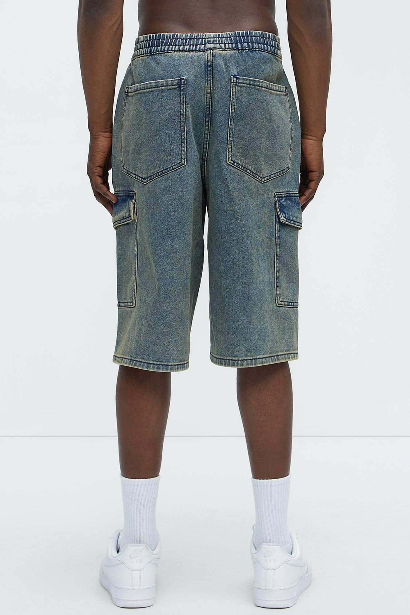 Hit Me With Baggy Cargo Denim Shorts - Vintage Blue Wash Product Image