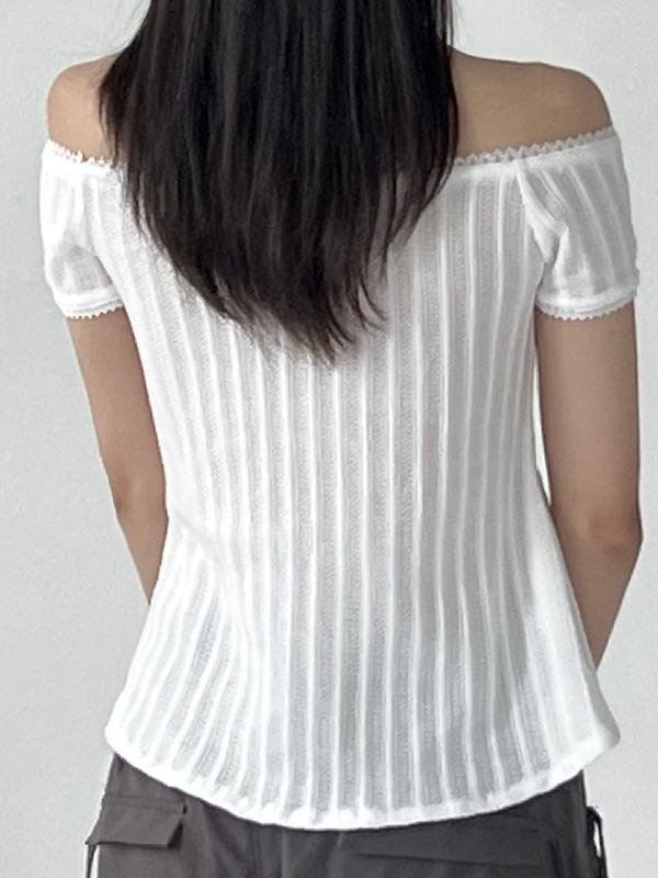 Solid One Shoulder Short Sleeve Knits Product Image