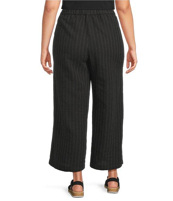 Eileen Fisher Plus Size Organic Cotton Blend Yarn-Dyed Stripe Elastic Waist Wide Crop Pants Product Image