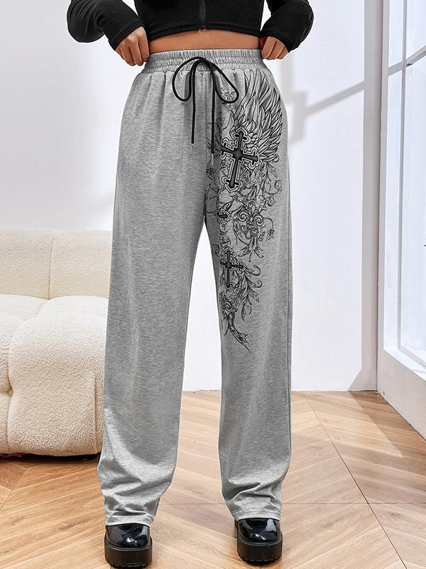 Cross Print Drawstring Sweatpants Product Image