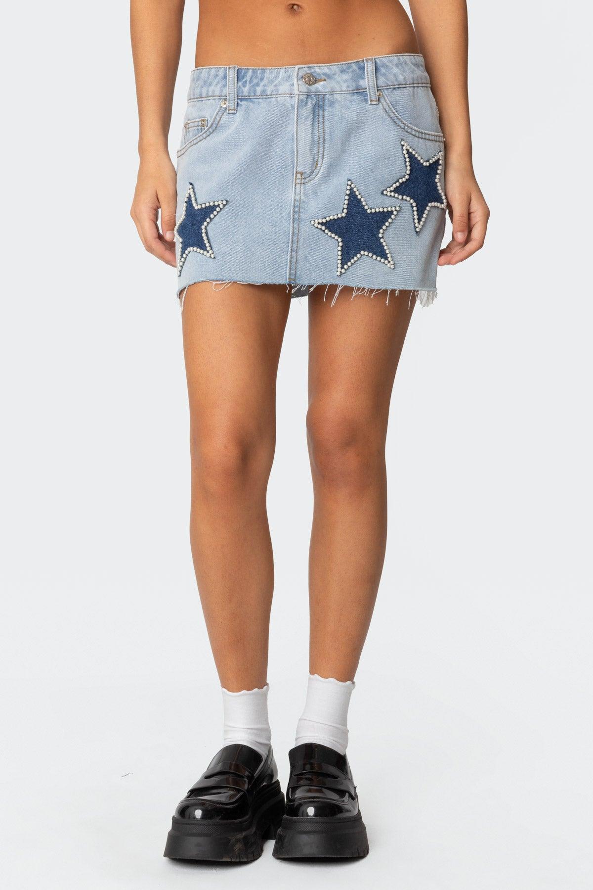 Shining Star Denim Mini Skirt Product Image