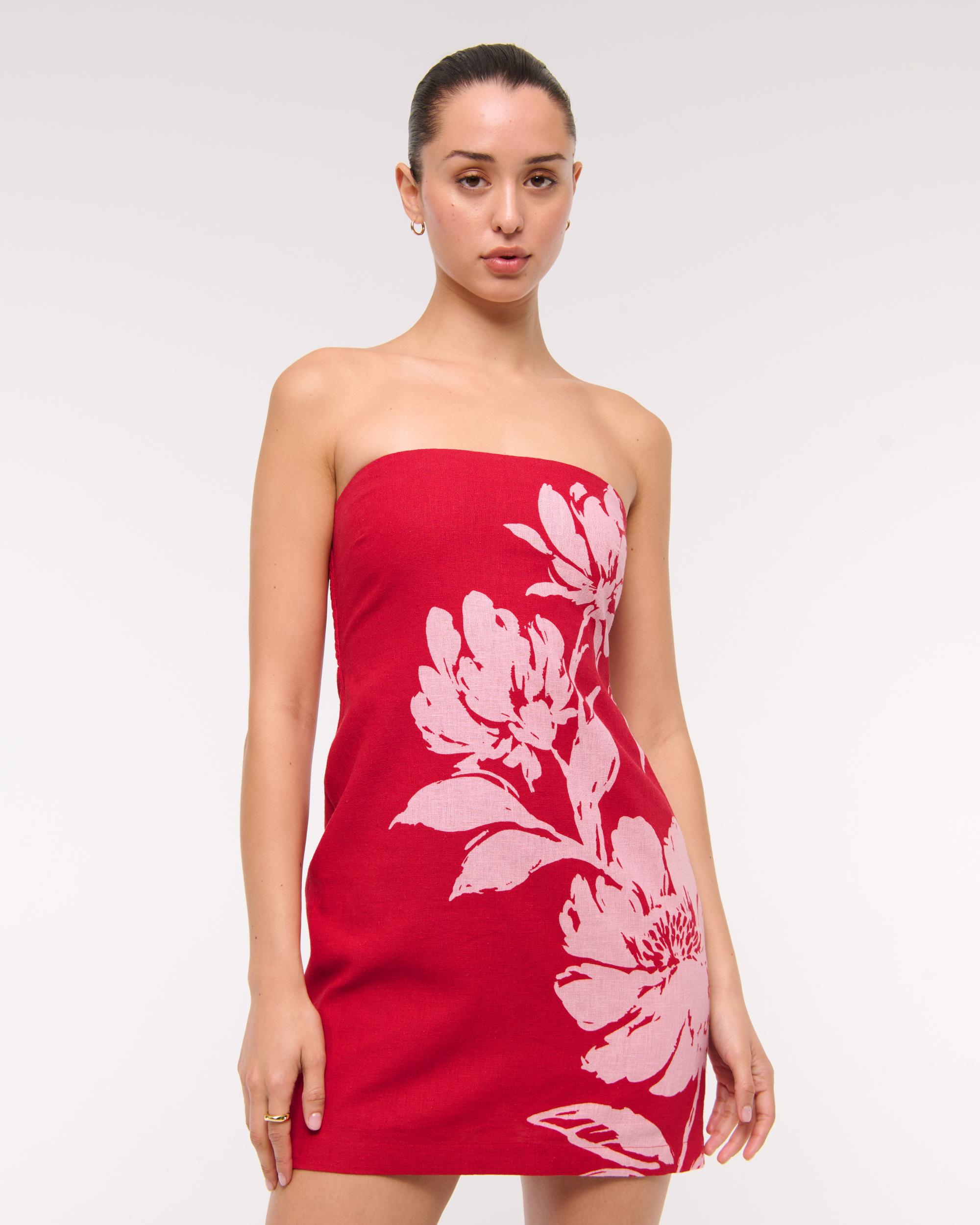 The A&F Scarlett Strapless Linen-Blend Skort Product Image