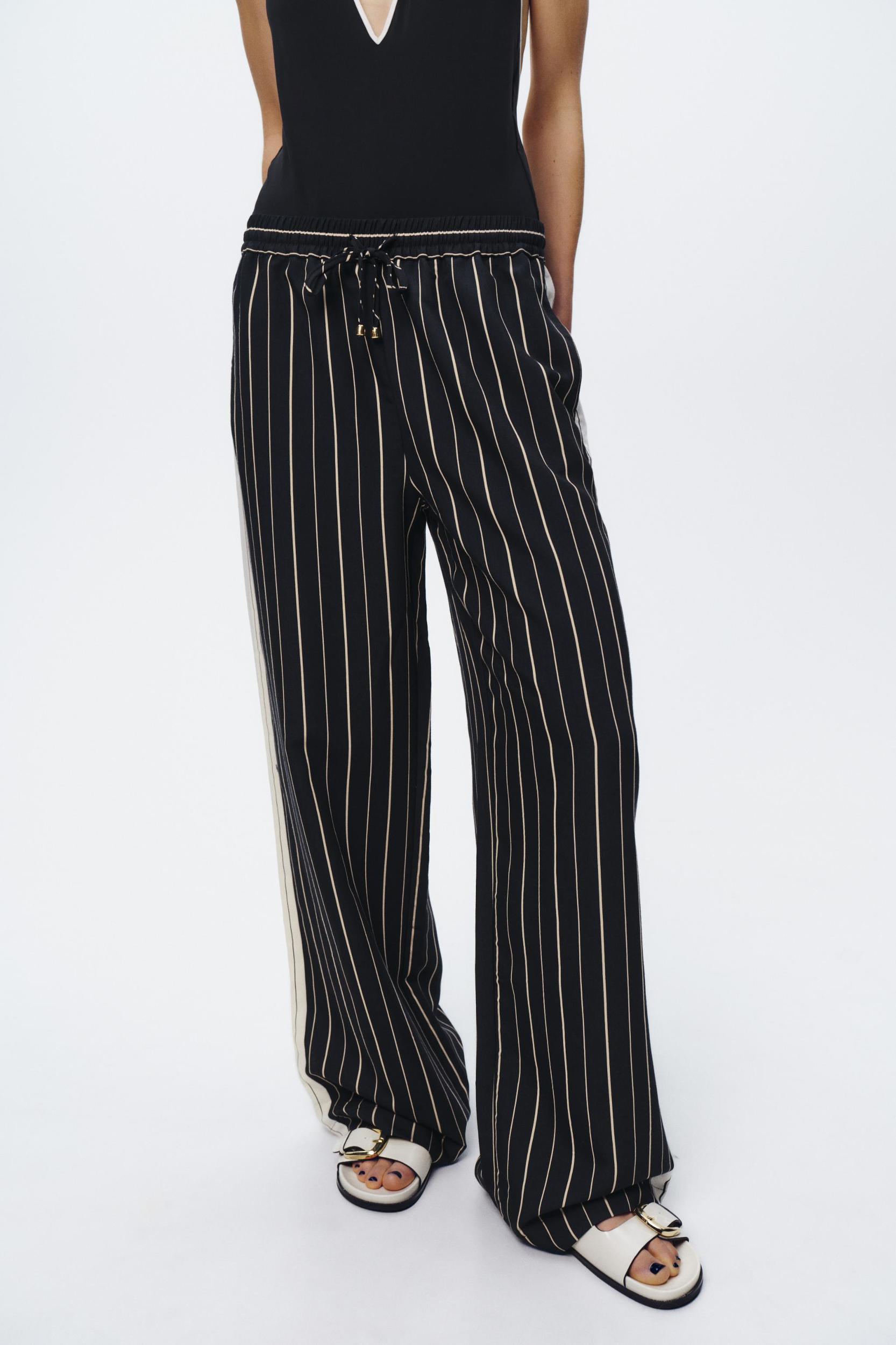 STRIPED WIDE LEG PANTS Product Image