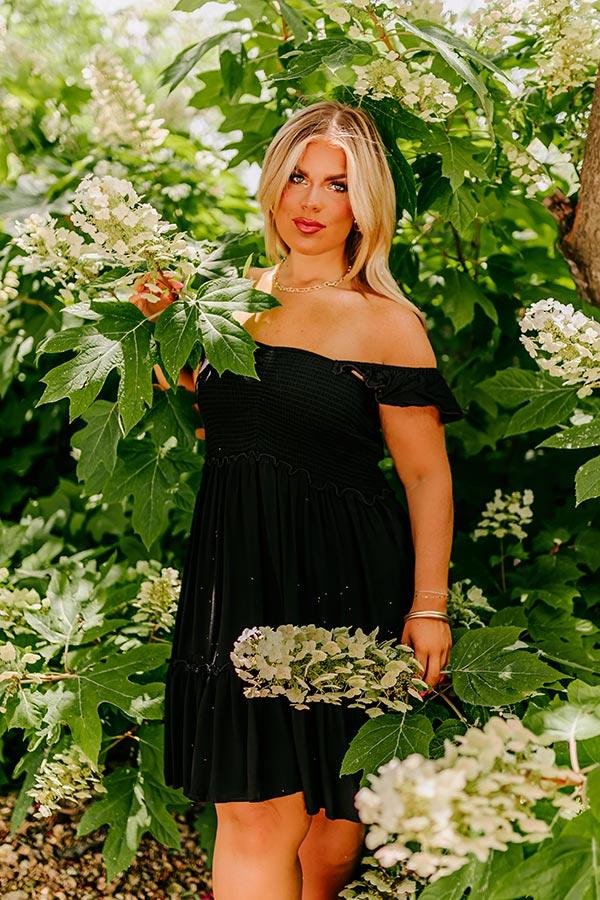 Trip to Barcelona Smocked Mini Dress in Black Curves Product Image