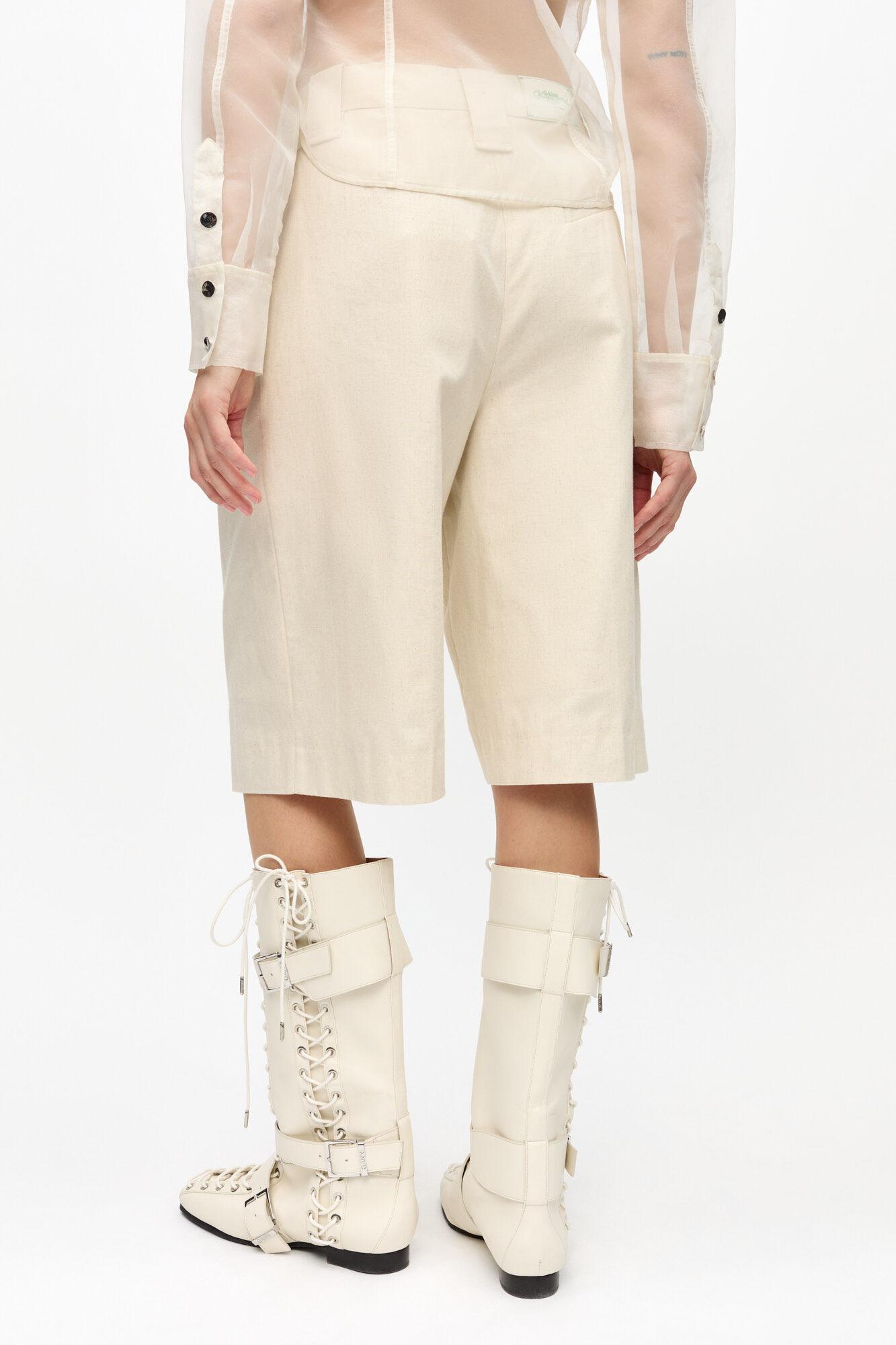 Ivory Cotton Melange Tailoring Wide Shorts Product Image