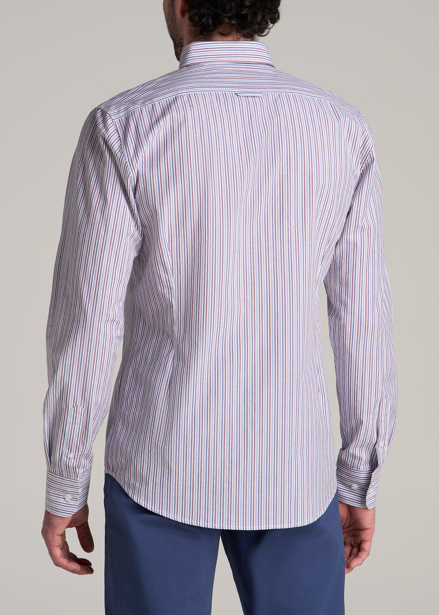 Soft-Wash Button-Up Shirt for Tall Men in Red and Blue Multi Stripe Male Product Image