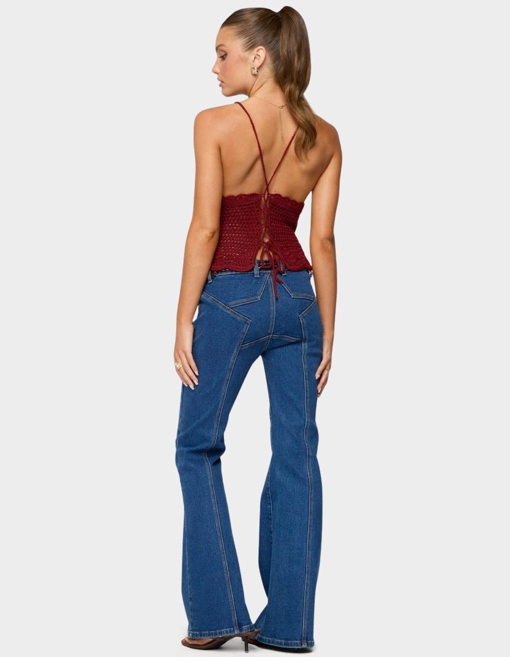 EDIKTED Delila Crochet V-Neck Top - DK RED Product Image