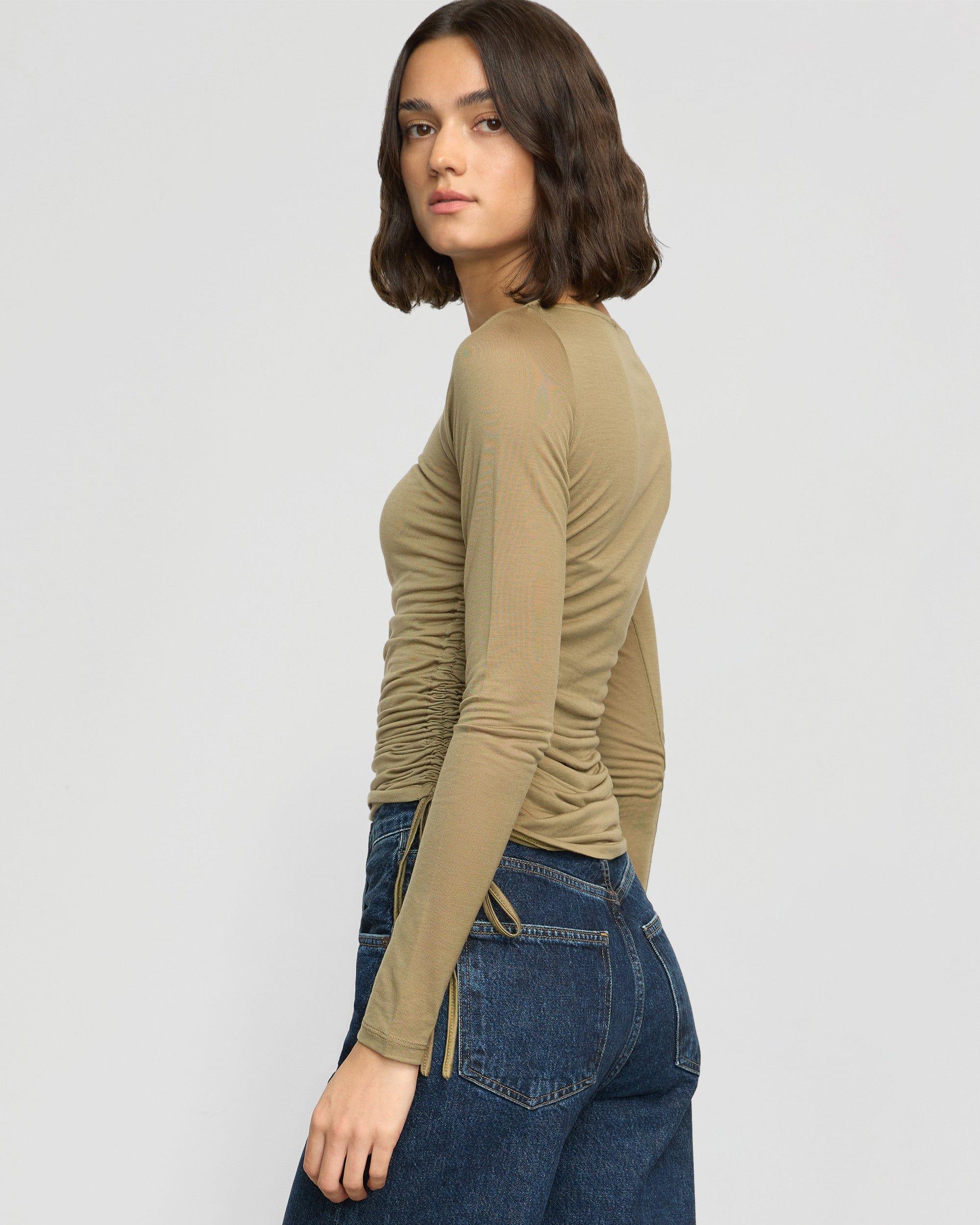 Joan Tencel Ruched-Side Semi-Sheer Tee Product Image