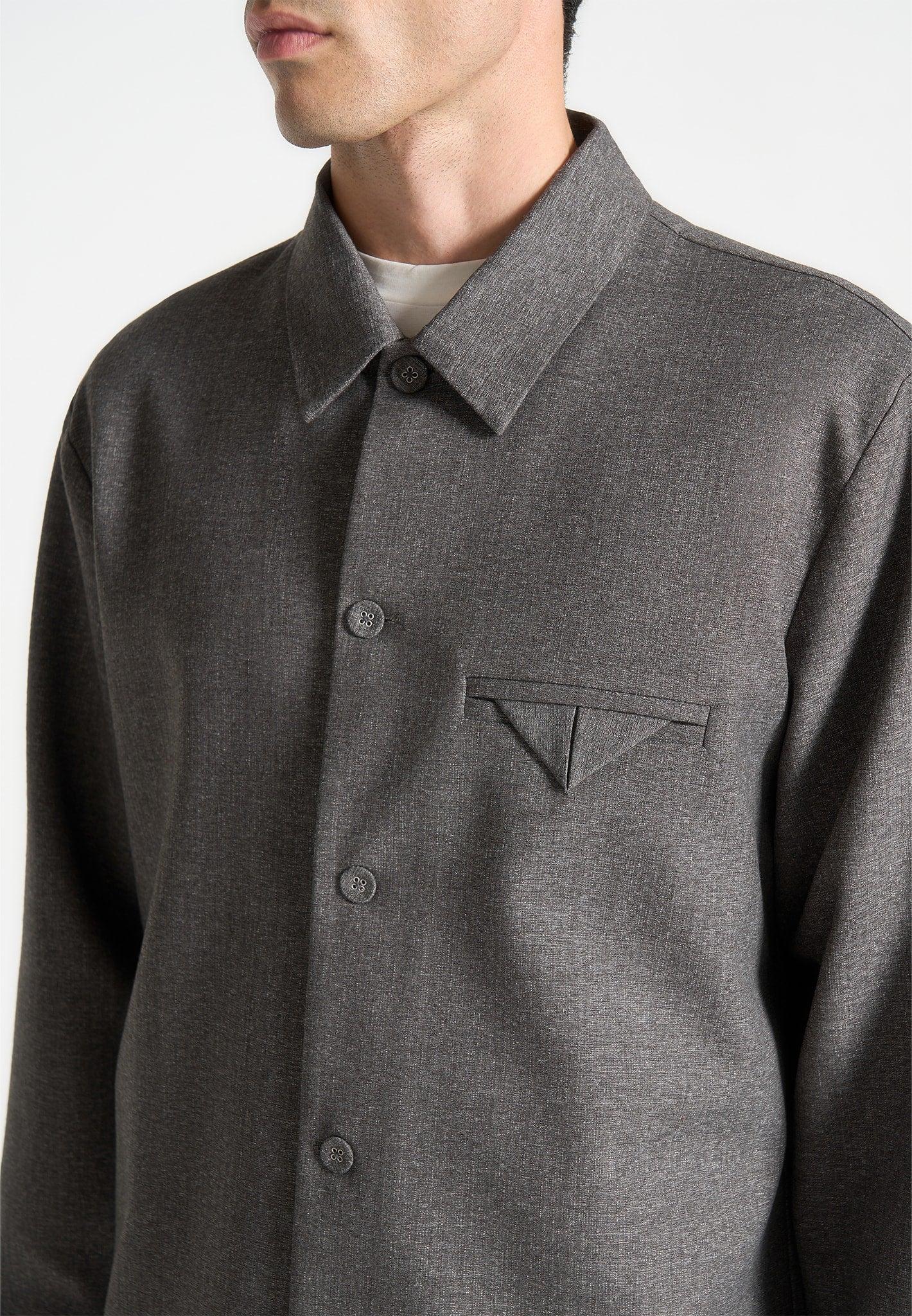 Leo - Textured Tailored Overshirt - Grey Male Product Image