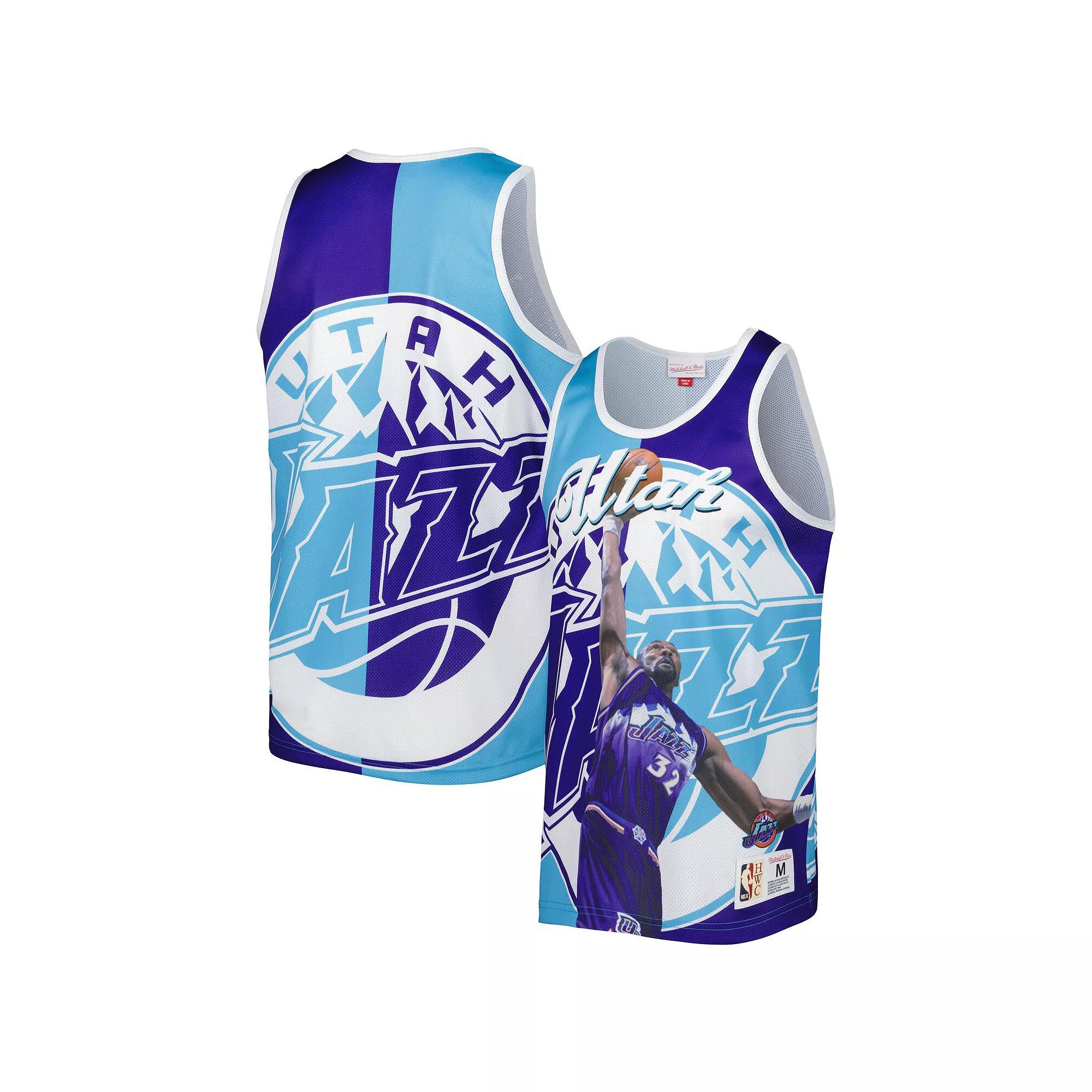 Men's Mitchell & Ness Karl Malone Purple/Turquoise Utah Jazz Sublimated Player Tank Top, Size: Medium, Jaz Purple Product Image