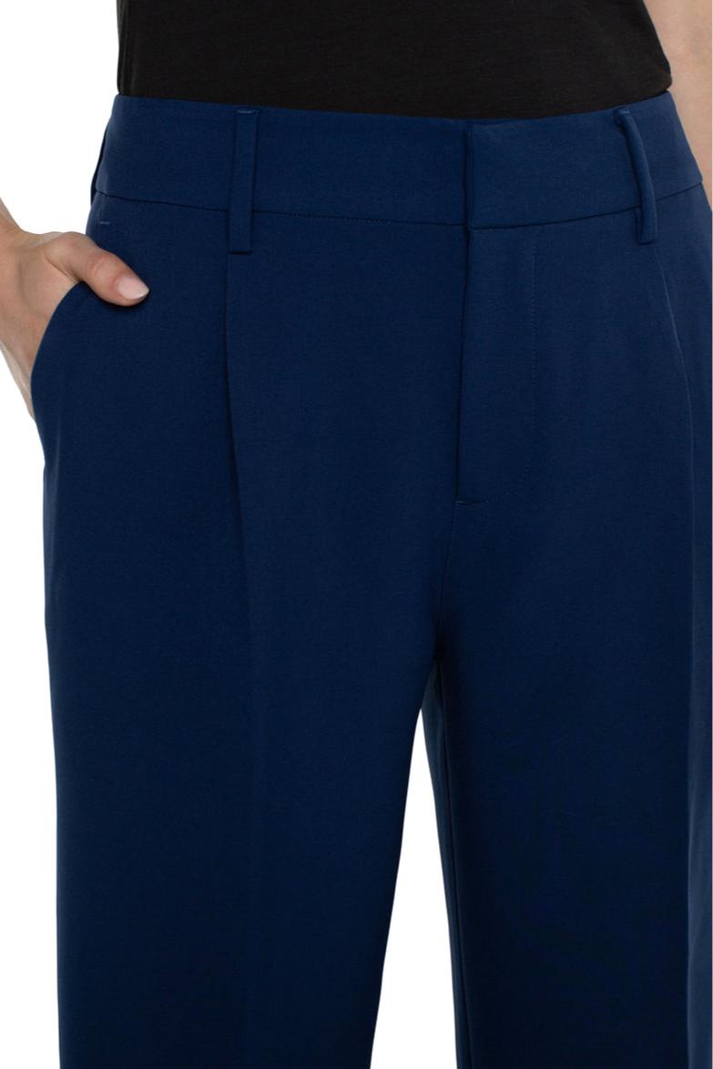 Hi Rise Pleated Trouser w/ Side Slit- Indigo Blue Product Image