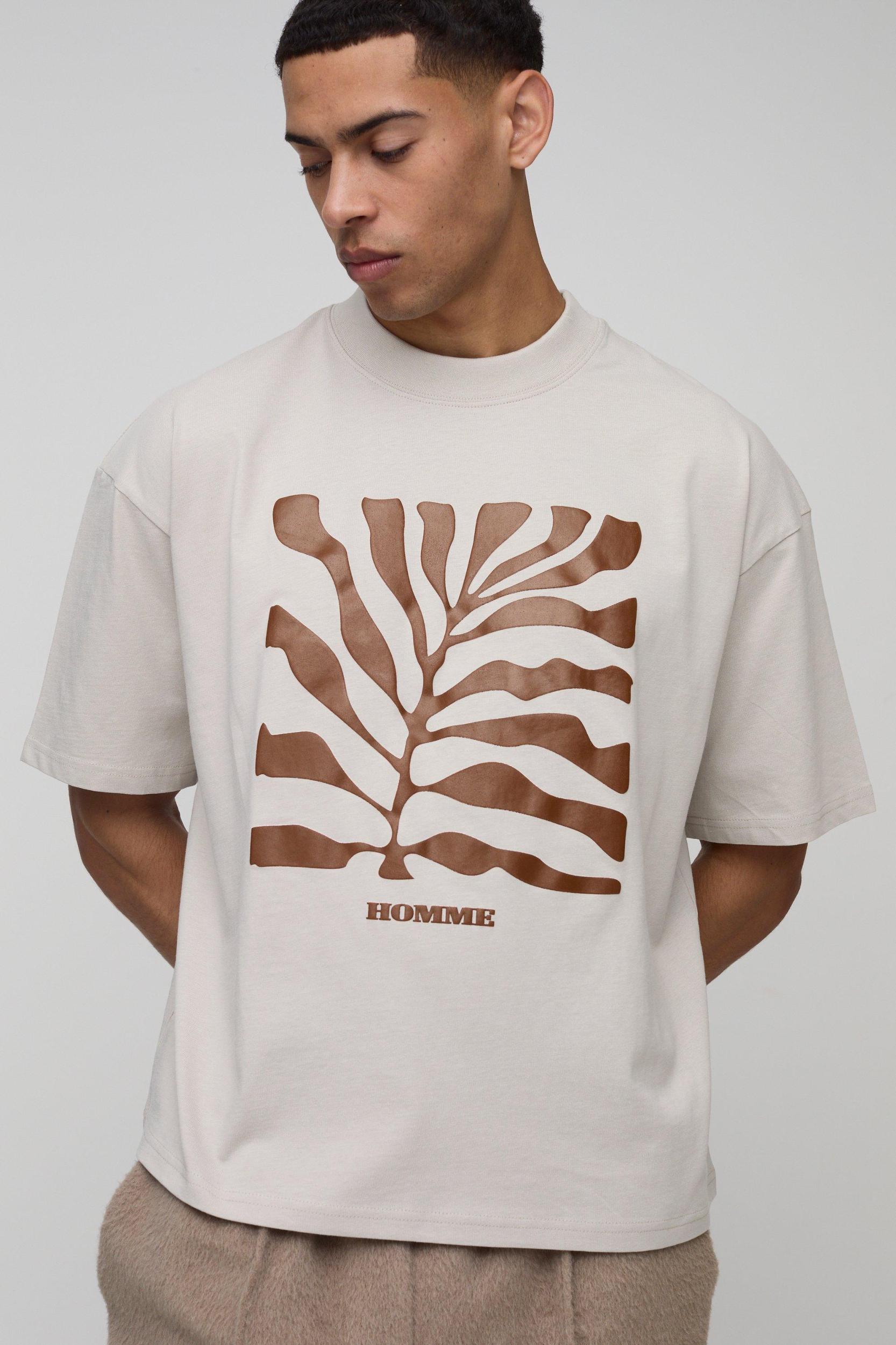 Oversized Boxy Leaf Puff Print T-Shirt | boohooMAN USA Product Image