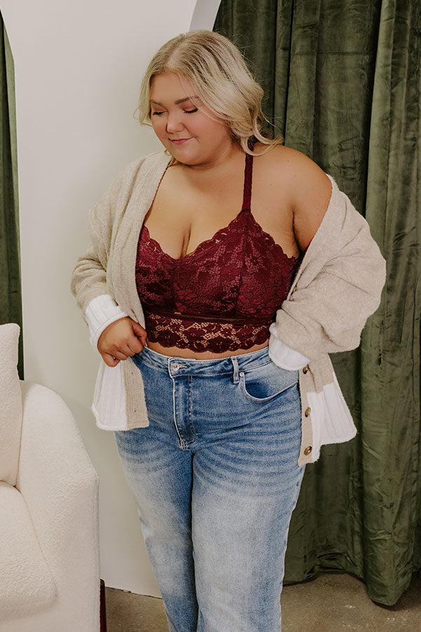 The Juliette Racerback Lace Bralette in Wine Curves Product Image