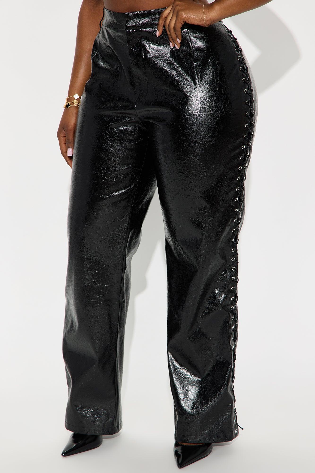 Claim To Fame Faux Leather Lace Up Pant 33″ - Black Female Product Image