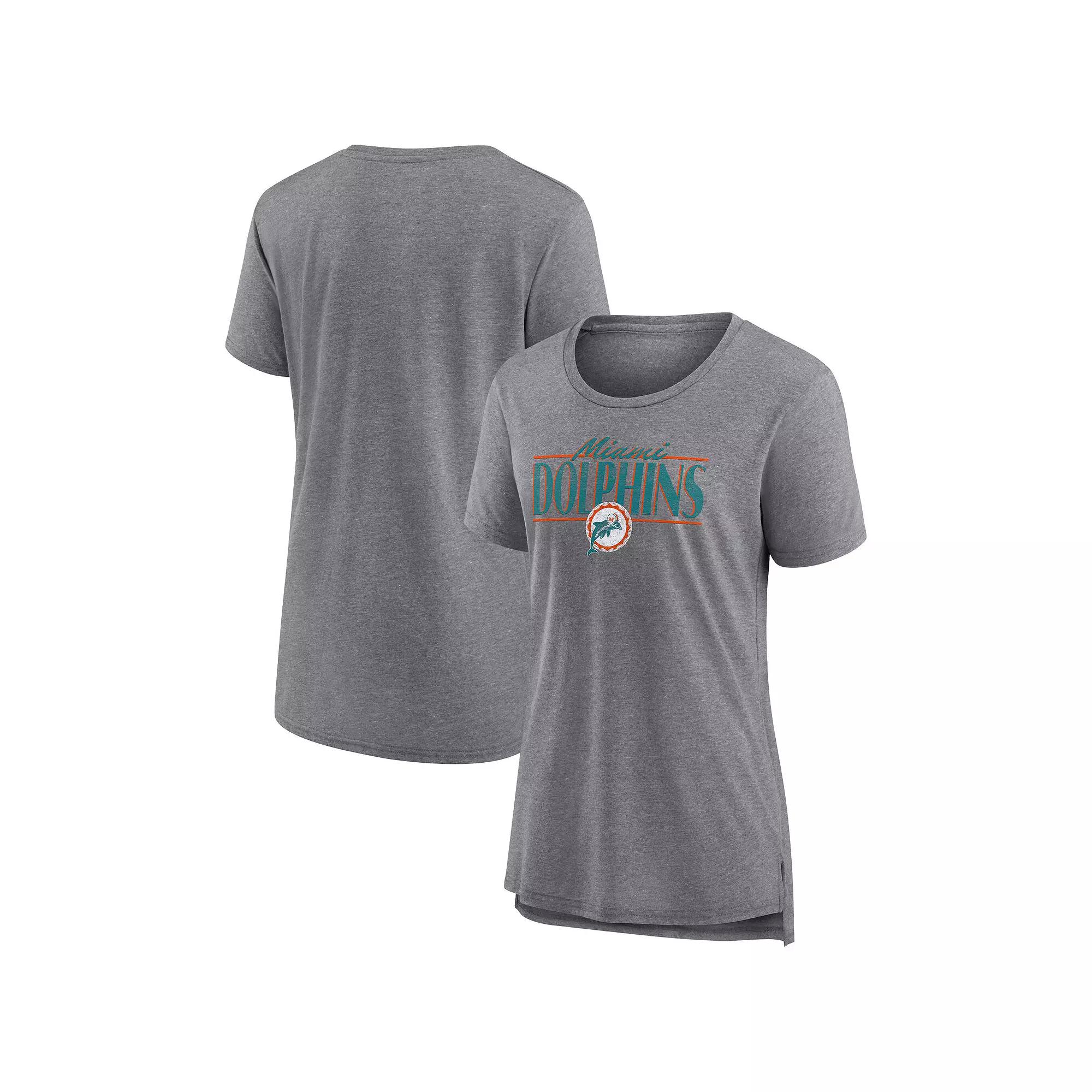 Women's Fanatics Heather Gray Miami Dolphins Up the Middle Tri-Blend T-Shirt,  Product Image