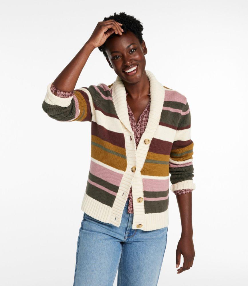 Women's Signature Original Cotton Sweater, Shawl Cardigan Stripe Product Image