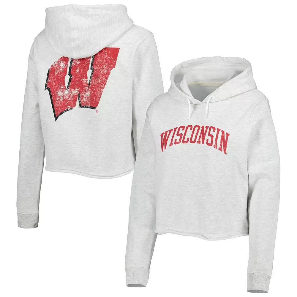 Women's League Collegiate Wear Ash Wisconsin Badgers 2-Hit 1636 Cropped Pullover Hoodie,  Product Image