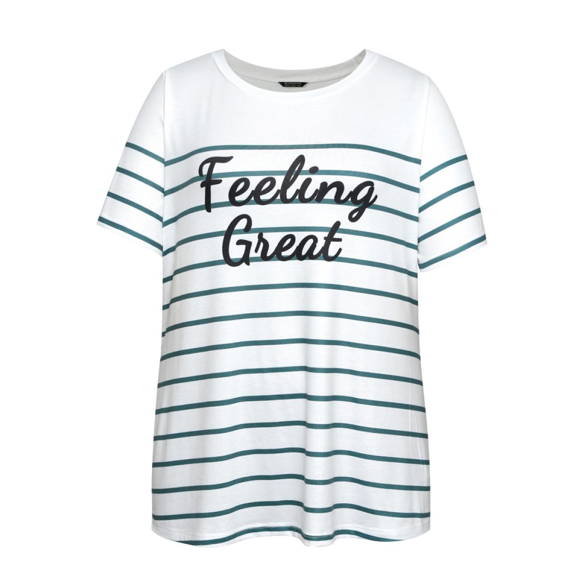 Plus Size Striped & Slogans Print Crew Neck T-shirt White Women Casual Positive slogan Dailywear T-shirts BloomChic 28/5X Product Image