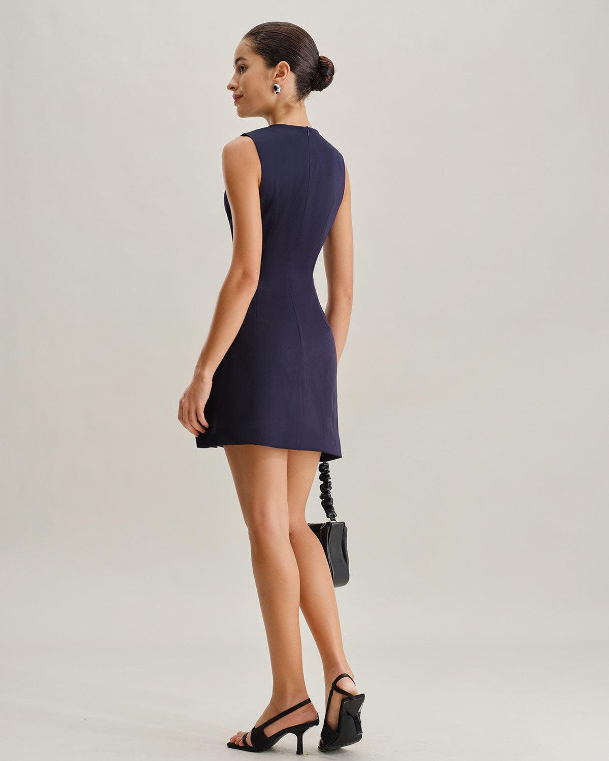 Blue Round Neck Sleeveless A-Line Mini Dress Product Image